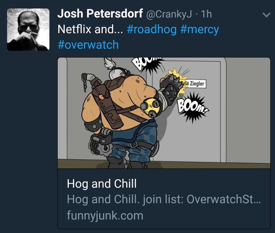 Senpai Noticed Us. The Voice Actor of Roadhog, Josh Petersdorf tweeted about the Hambulance post. This means two things. Roadhog Approves, and that he browses F