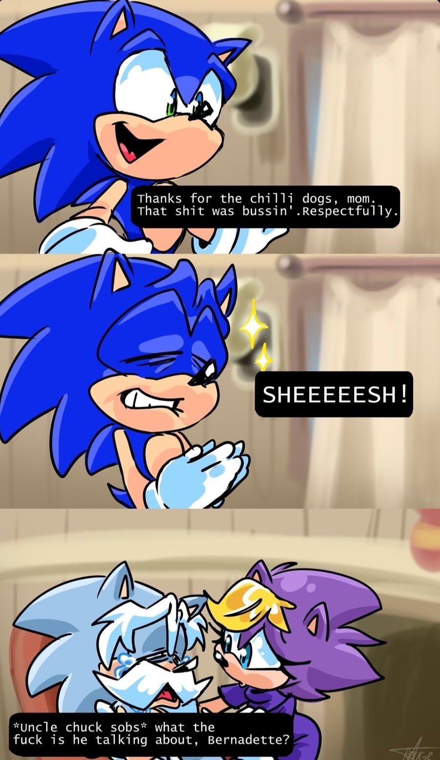 slimy Chinese. .. Y'know it often slips my mind that sonic is, y'know, a teenager. The day sonic uses modern slang in a game is the day we get mad [trigger medium mentionlist Son