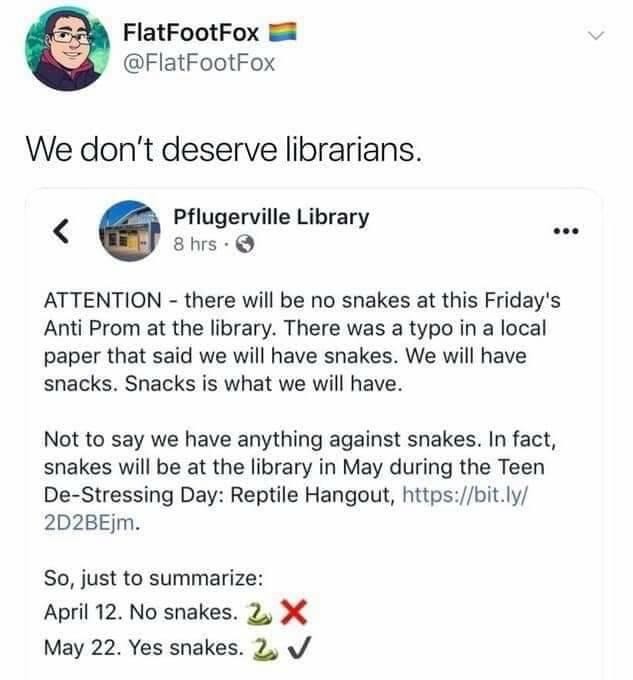 Snakes in a Library. .. I want to hangout with reptiles