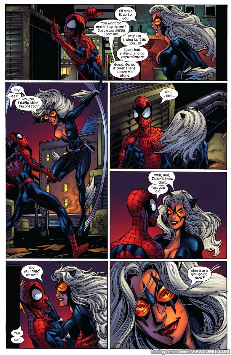 Spider-Man VS. Black Cat. Zero to THIS I'M OUTTA HERE, like, real quick. Ultimate Spider-Man Issue #85 Holy FP two days in a row! Thanks you lifeless husks of w