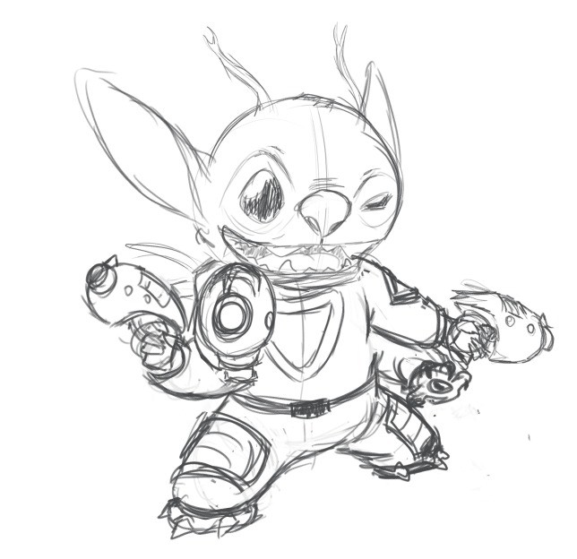 Stitch sketch. just a dumb doodle that i was considering turning into a full piece but now idk anymore. I've been mulling over making a mention list for art sin