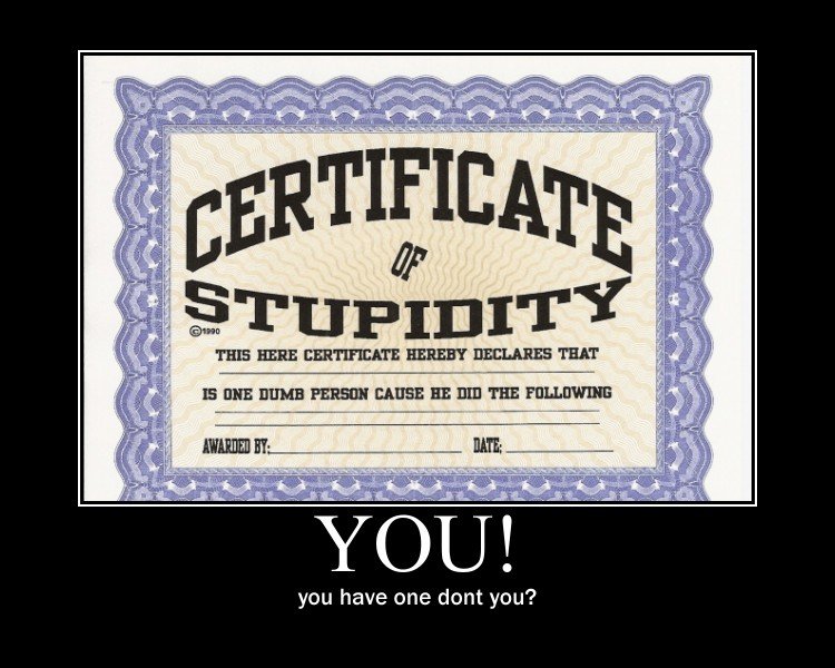 stupidity certificate. .