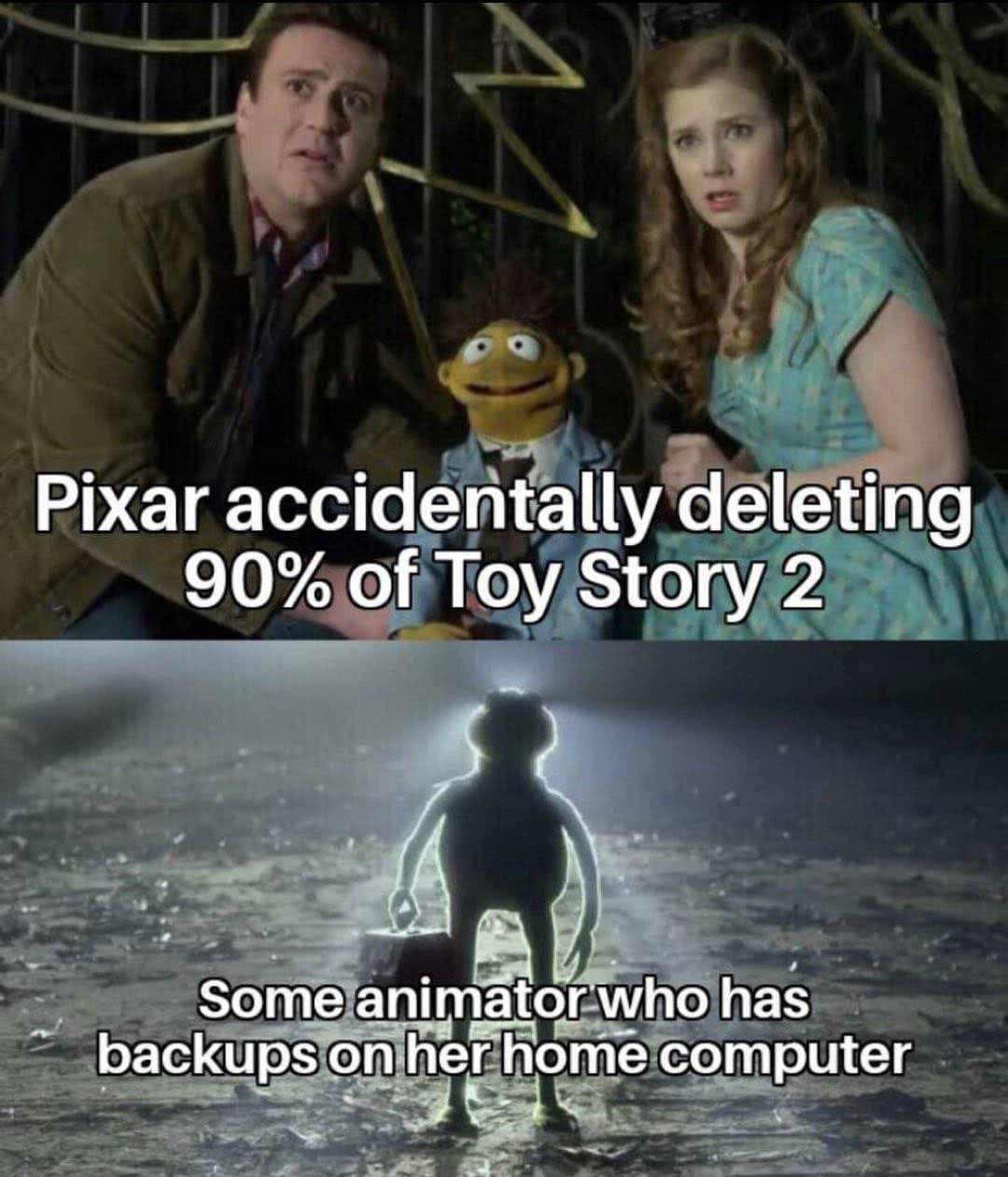 Thank you Mat-leave employee!!. .. it was cause she was pregnant so working from home so that kid is the reason toy story 2 even got made
