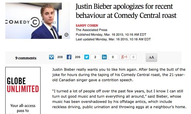 There's still a little Canadian in him. Even though I hate him, he said &quot;sorry&quot; and if that's not Canadian then I don't know what is.... Justin Bieber