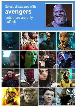 These capchas are just getting mean now.... .. I would get rid of: Gamora, Groot, Black Panther, Pepper, Hulk (only cause it's not Dr. Hulk), Bucky, Vision and Fury