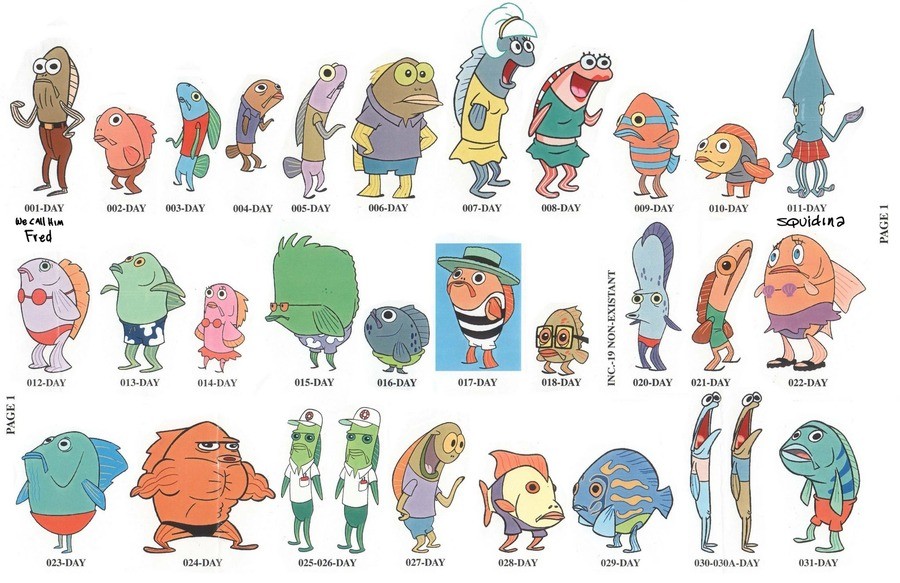 These were posted on Vincent Waller's Twitter today.. These are the background characters from SpongeBob and their model sheets. Fukken saving this? (Reposted b