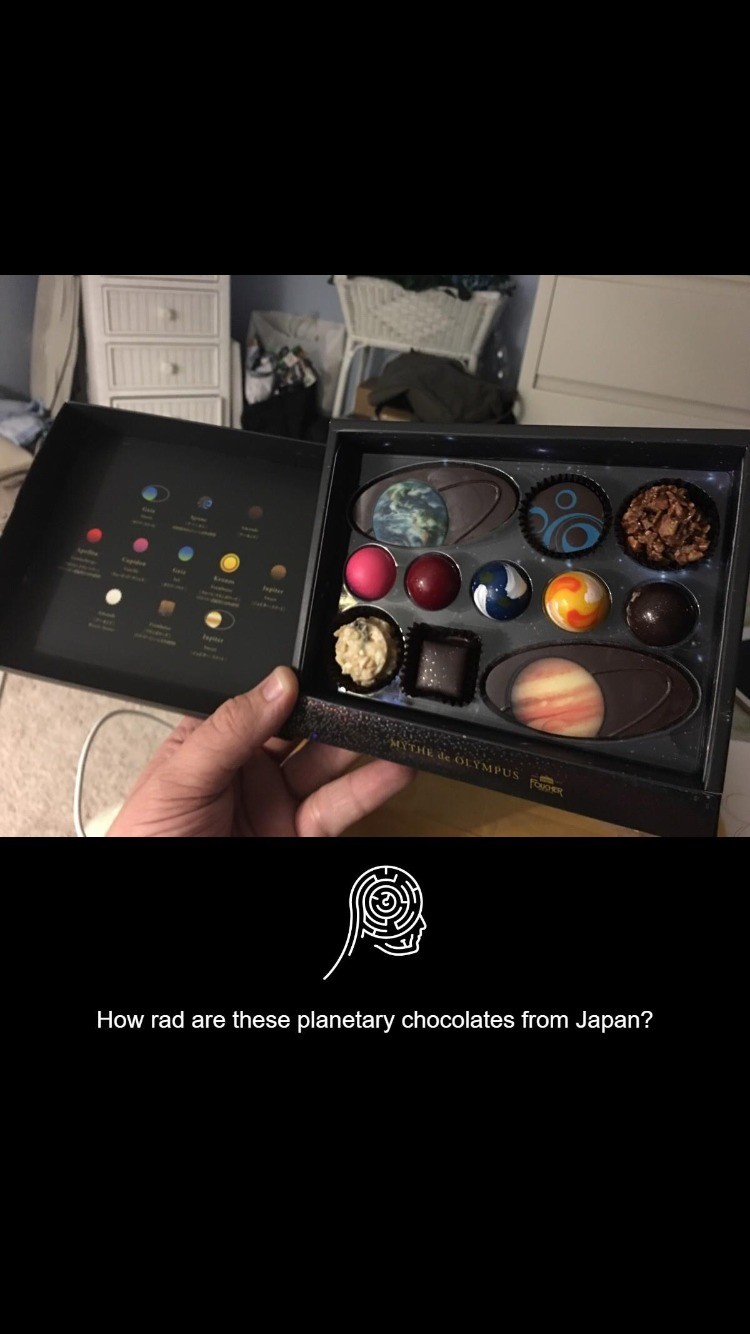 They are out of this world. . How rad are these planetary chocolates from Japan?. Rad is a way to measure nucelear radiation not deliciousness you dipweed