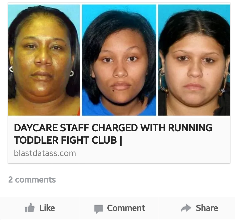 they broke the first rule. and second. DAYCARE STAFF CHARGED WITH RUNNING TODDLER FIGHT CLUB I com 2 comments d, Like . Comment prk Share