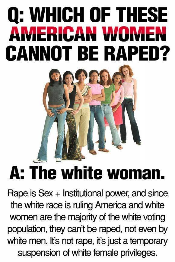 They didnt do nuffin. . tit: WHICH OF THESE AMERICAN WOMEN CANNOT BE HAPED? ill to iia limier/ Rape is Sex + Institutional power; and since the white race is ru