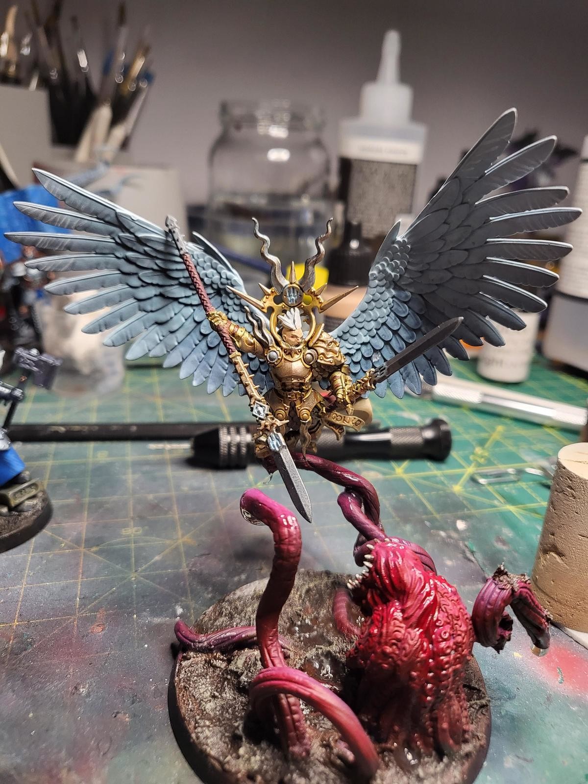 They fly now? They fly now!. 90% done with some stormcast. Surprised how much I enjoyed making the sigmarines. But once again greenstuff and conversions... yeah man! Are you rocking Hallowed Knights or your own thing?
