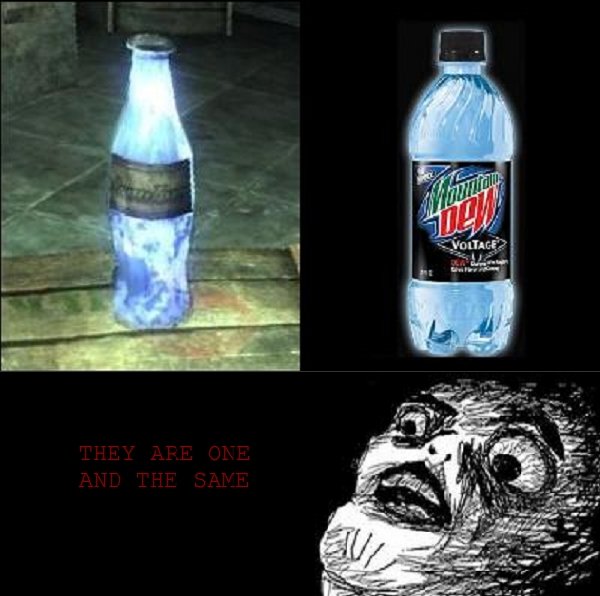 they are one. OC for those of you who dont know the bottle on the left is nuka cola quantum, an item from fallout 3.. I love finding these!