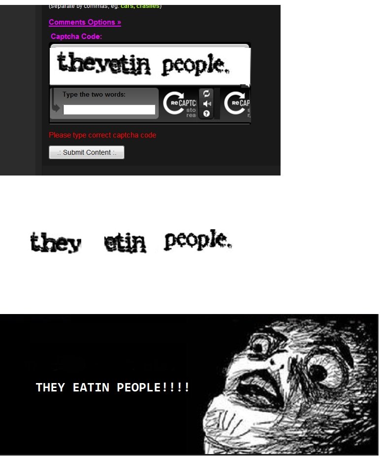 THEY EATIN PEOPLE. a funny Captcha code. Morale Itl THEY EATIN PEOPLE! I ll