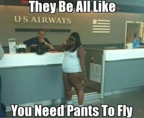 THEY BE ALL LIKE. YOU NEED PANTS TO FLY! it's amazing how stupid people really can be. They! Be . reditt Otni' To Fig. AW HELL NAH! I WILL COME DOWN TO THAT AIRPORT! TELL THEM THAT TELL EM RIGHT NOW!