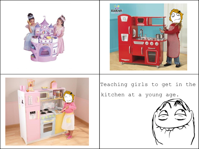 They have to learn while young. no need for anyone to get offended, just a joke . Teaching girls to get in the kitchen at a young age.. hahahaha women