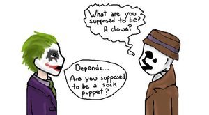 they finally meet. ...and thats the best the writers can come up with.. RORSCHACH IS SOO BAD ASS! i liked the earlier series/movies joker