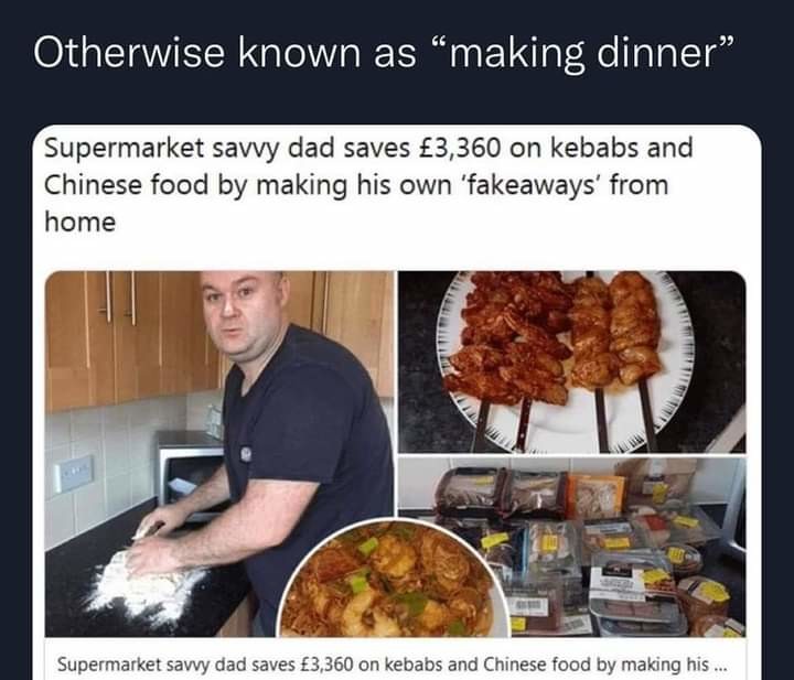This is why boomers hate us. .. They're specifying that it's fake fast food, because his kids ask for takeout and he gives them his food instead.Comment edited at .