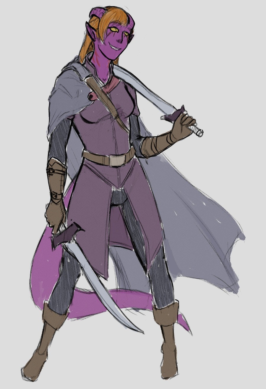 Tiefling Blood Hunter prototype design. Used up all my art energy for OC-tober on my last post so i feel bad for not keeping up with any of the prompts since, s