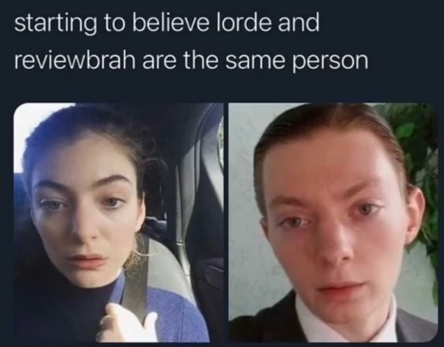 Today I found out about a reviewbrah/lorde conspiracy. Wtf?. .. People actually watch food reviewers, that's insane and retarded to me