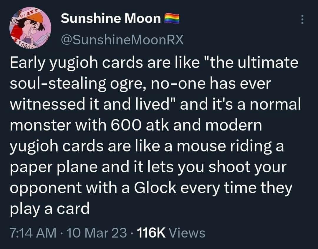 trashy geometric foolhardy. .. A card that deals damage every time someone plays a card would be banned from tournaments in modern YuGiOh because a single card that makes their deck vomit &qu