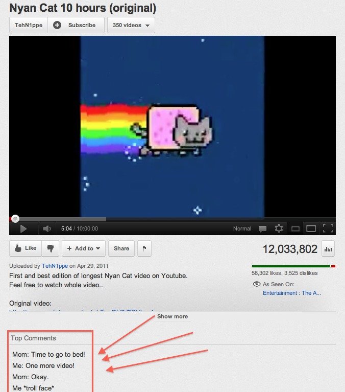 Troll Nyan Cat. Something I found on youtube on nyan cat day. Nyan hours (original) ll) Subscribe _ i Like Q + Add tea v Sharer r 1 2, 033, 802 d... Uploaded by