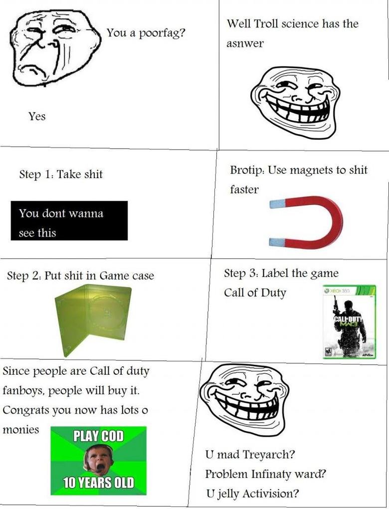 Troll Science. . You a poorfag? Step l, Take shit You t-; iona n-“ anus tll Step 2, Put shit in Game case Since people are Call of duty fanboys, people will buy