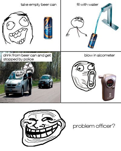 Troll the police. not made by me thought is funny.. Better idea: fill a Vodka bottle with water and drink that