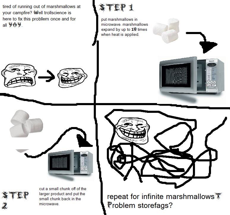 troll science INFINITE MARSHMELLLOWZ. marshmellow companies will go bankrupt!. tired of running put of marshmallows at 'TE? t your campfire? Well is here be fix