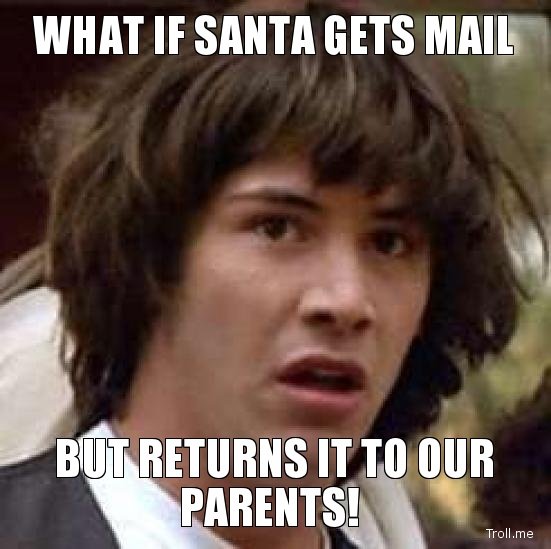 Troll Santa. OC &gt;_&gt;. WHAT If SANTA GETS MAIL» BUT RETURNS IT [NIB ii -mall, me.. you shoudn't really care , if you get presents , it doesnt really matter any more , but ill spare a thumb anyway
