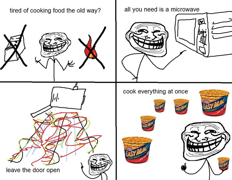 troll physics. . tired of cooking food the old way? all you need is a microwave. wouldn't you also get cooked though?