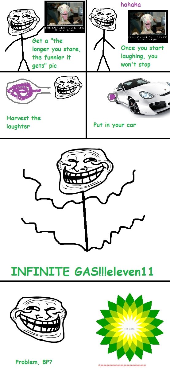 Troll Physics. Tags&lt;br /&gt; (I don't think enough people saw the post's first version (162 views in 5 hours), so I am re-uploading it).. Laughter cannot be used to power cars, and even if it could, the picture would not be funny forever.