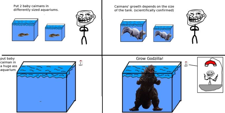 troll godzilla. . Put 2 baby chrisians in ' growth depends an the size differently sized aquariums. of the tank. (scientifically confirmed) put baby Grow Godzil