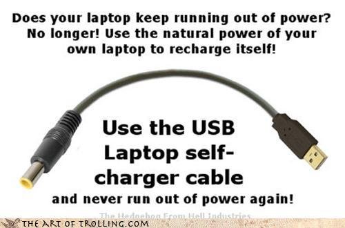 Troll Physics Charger. not my . Does your laptop keep running out of power? Ho longer! use the natural power of your own laptop to recharge Itself? Use the USB 