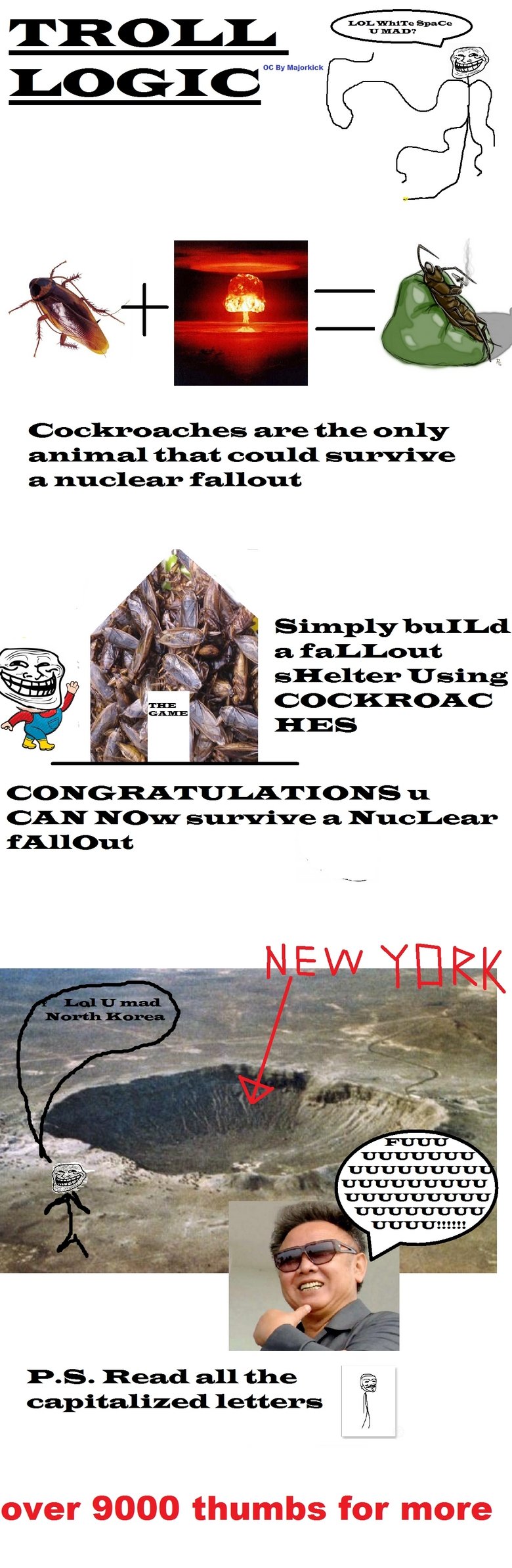 TrOLL LoGiC. Genuine OC don't really give a about thumbs just doin it for da lolz. TROLL Cockroaches are the only animal that could survive a nuclear fallout rs