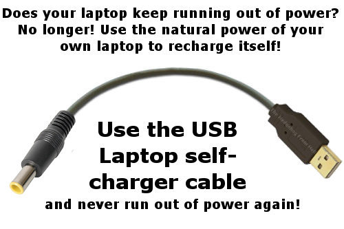 Troll Logic. . Does your laptop keep running out of power? No longer? use the natural power of your own laptop to recharge itself! Use the USB Laptop self- char