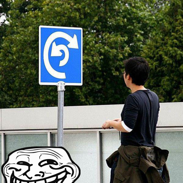 troll sign. wrong turn.