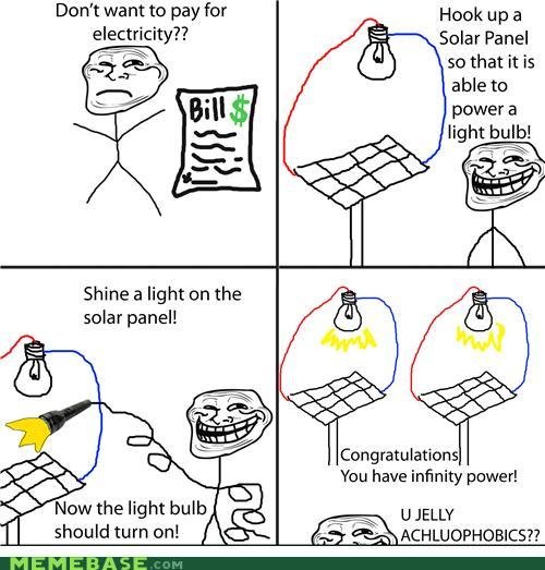 Troll Science. . Don' t want to pay hr Hook up a Solar Panel so that it is able to power a light bulb! Sace ll Shine a light on the solar panel! Congratulations