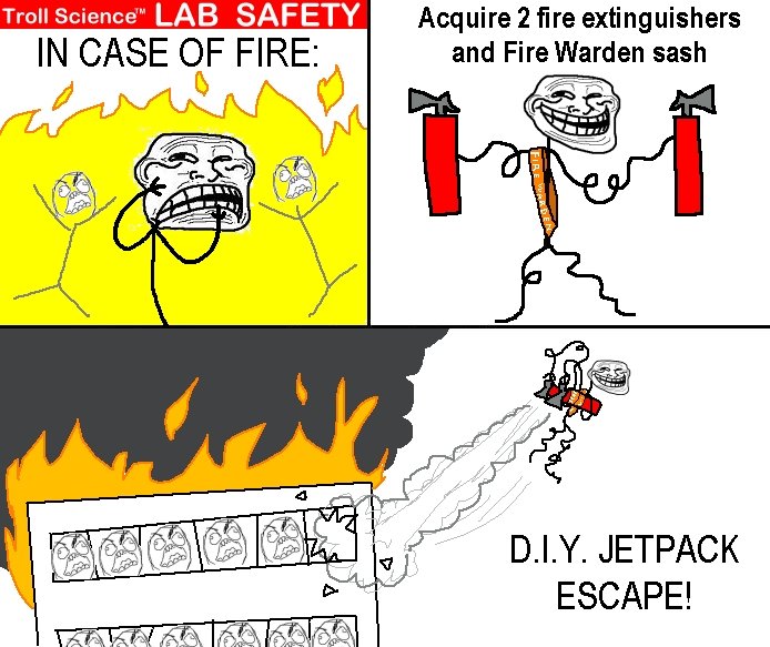 Troll Physics 2 of 15. Check out my page for more.. Tm" science" - LAB SAFETY Acquire 2 fire extinguishers IN CASE OF FIRE: and Fire Writen sash JETPACK ESCAPE!