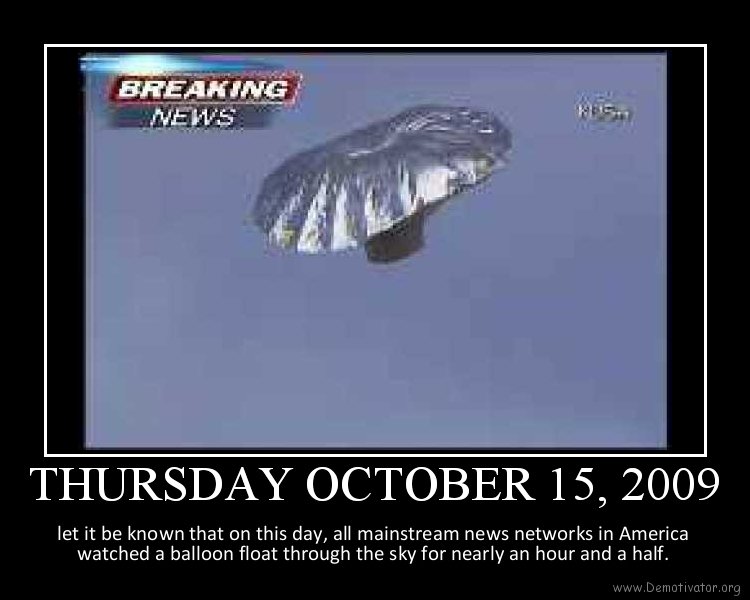 Trolled. the usa.. OCTOBER 15, 2009 let it be known that an this day, all mainstream news net" -mar ll America watched '.'' float ' the sky for nearly an hem '.