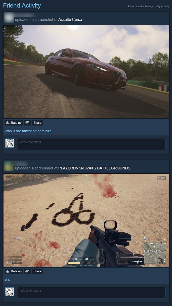 Two types of Steam user. . Liolo. c?.. a Corsa A, Reteip ' Share WM is the fairest Elf them ail? Liolo. c?.. a screenshot cf ' S UNDERGROUNDS. I once got shot in the face while playing hitman and it looked like a hitler mustache