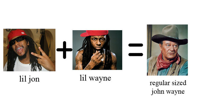 two wrongs make a right. same joke in an image is still a repost, right?. regular sized john wayne. God Lil Wayne is an ugly bastard