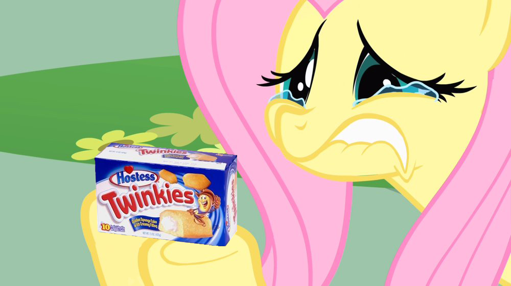 Twonkies. bones.. Dont cry Fluttershy. Here try the store brand of Twinkies. They are delicious as the Hostess kind and there not expensive.