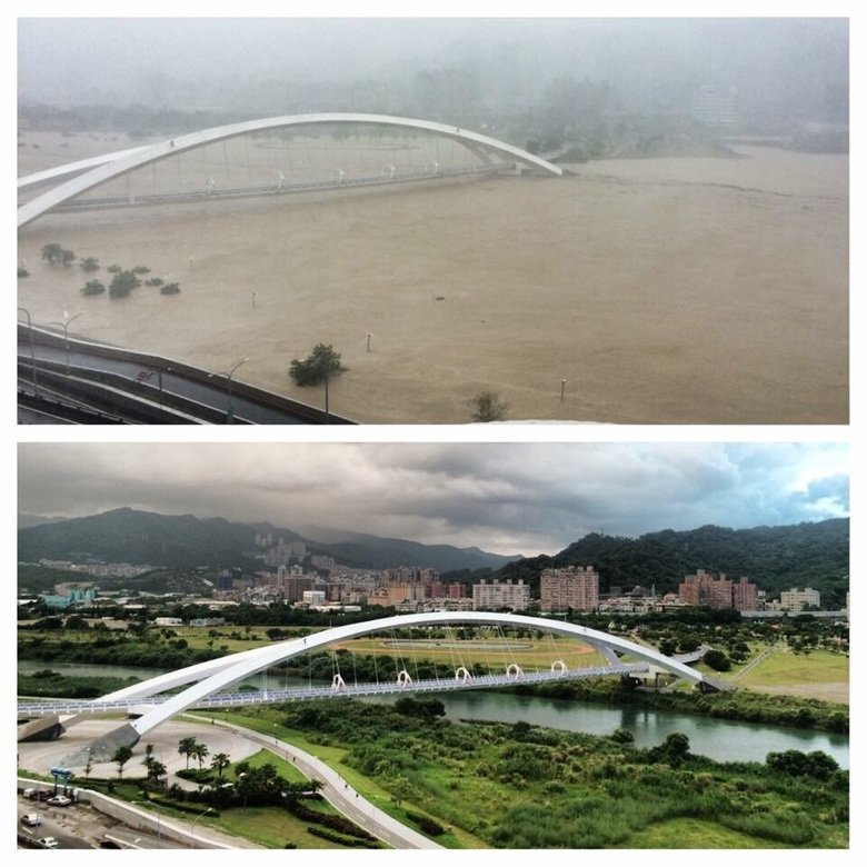 Typhoon Soudelor. imgur.. At least it was polite enough to stay below the bridge so people can still go to work/home.