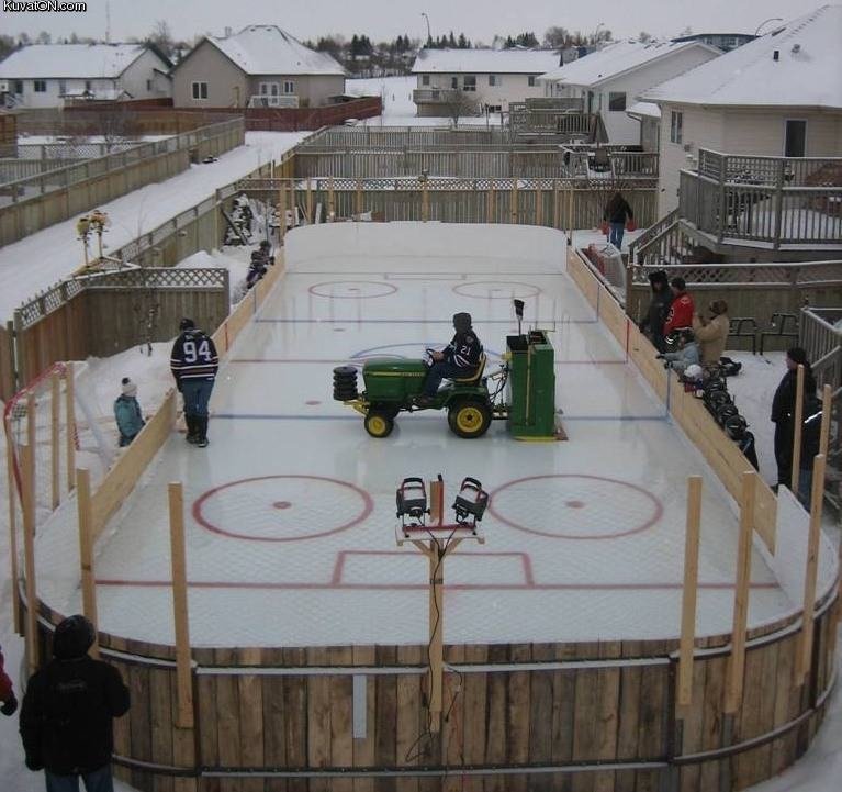 Typical canadian backyard. .. As a Canadian, I can confirm this. Everyone's backyard is a hockey rink that is actually two people's backyards