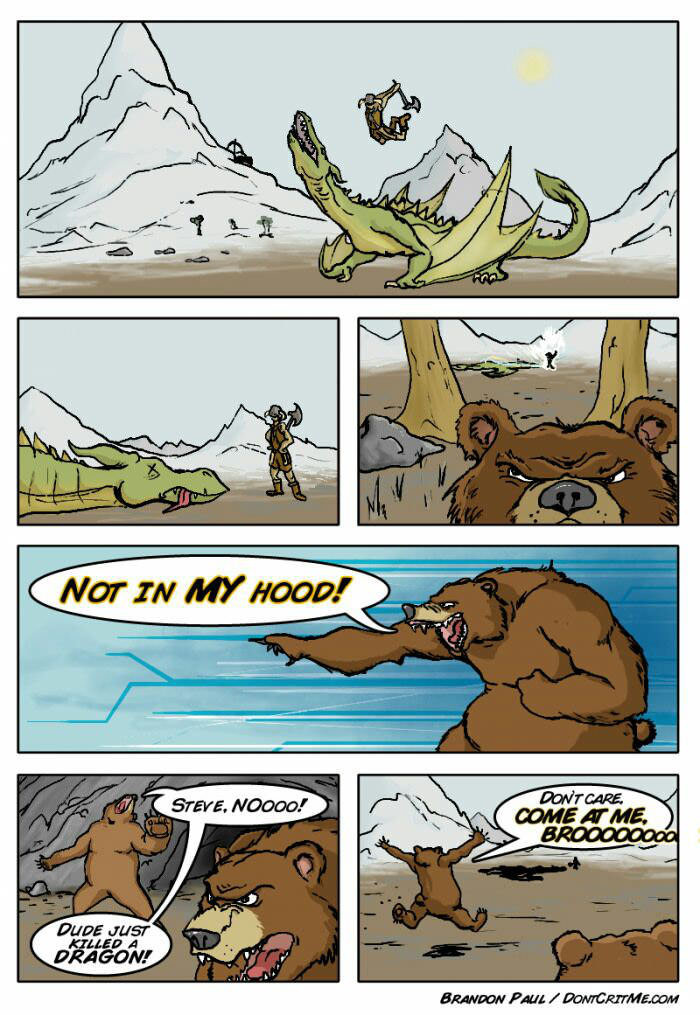 Typical Skyrim. .. When I was first playing Skyrim I went for a walk in to discover new locations. On my travels I came upon a dragon. I'd killed a few at this point and felt I kn