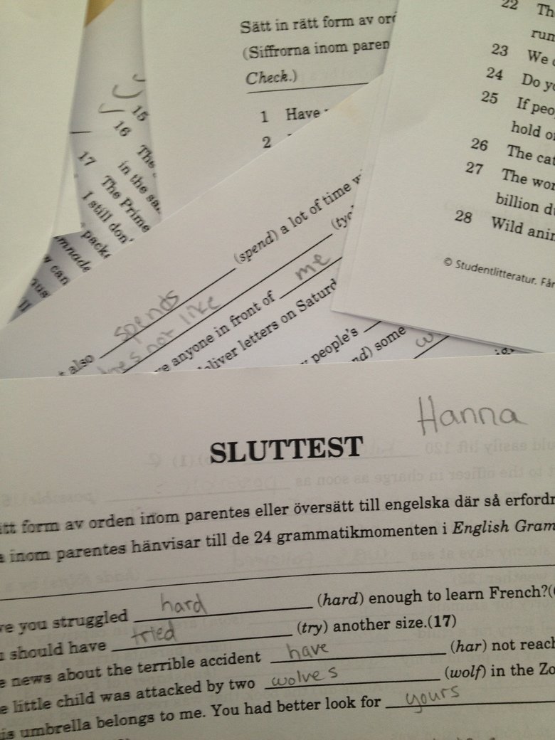 typical swedish exam. she scored an A.. &quot;Slut&quot; Is swedish for &quot;The end&quot;