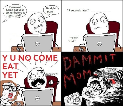 Typical Moms. They just don't understand. Came at -gnu: dinner before it. mom and kid after dinner-