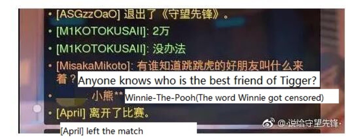 typing winnie the pooh gets you banned from overwatch. Typing &quot;Winnie the Pooh&quot; in chinese servers will get you banned from Overwatch join list: Daily