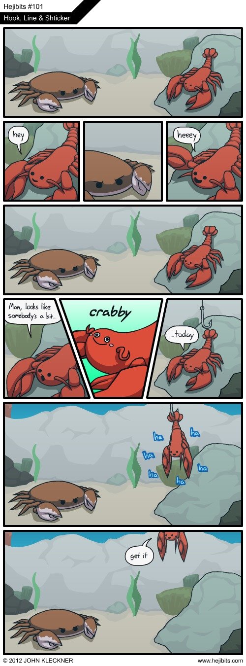 Underwater Pun. Under the SEA! Creds to Hejibits. Hejibits #1 JOHN KLECKNER . com. Don't worry crab he was just being a beach XD Sea what I did there?