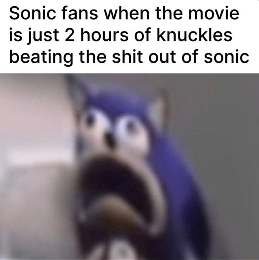 undesirable Ostrich. .. Sonic fans when the movie is just 2 hours of Knuckles beating off Sonic.