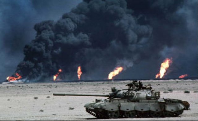 War: First Gulf War. On August 2nd, 1990, Iraqi leader, Saddam Hussein invaded neighboring Kuwait with 88,000 troops. He wagered that the US would not get invol